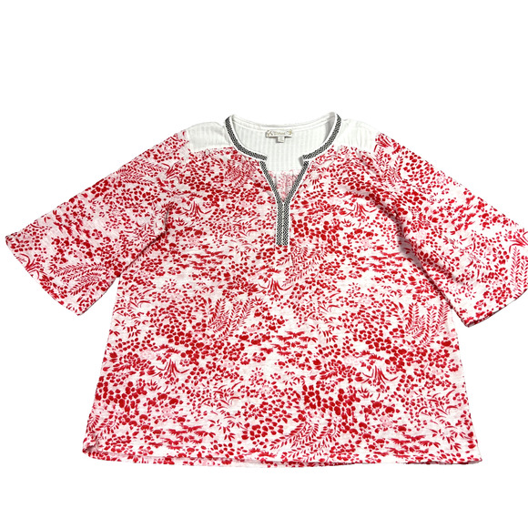 Suzanne Betro Weekend Floral Top Women's Size Plus 2X V Neck - Picture 1 of 8